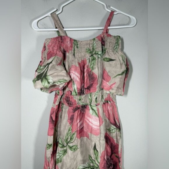 Kourt Made in Italy 100% Linen Ruffled Cold Shoulder Midi Dress size S - Picture 5 of 8